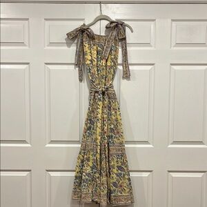 SUE SARTOR Annabel Dress Womens Floral Yellow Blue Size Small